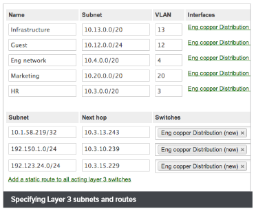 Specifying Layer 3 subnets and routes